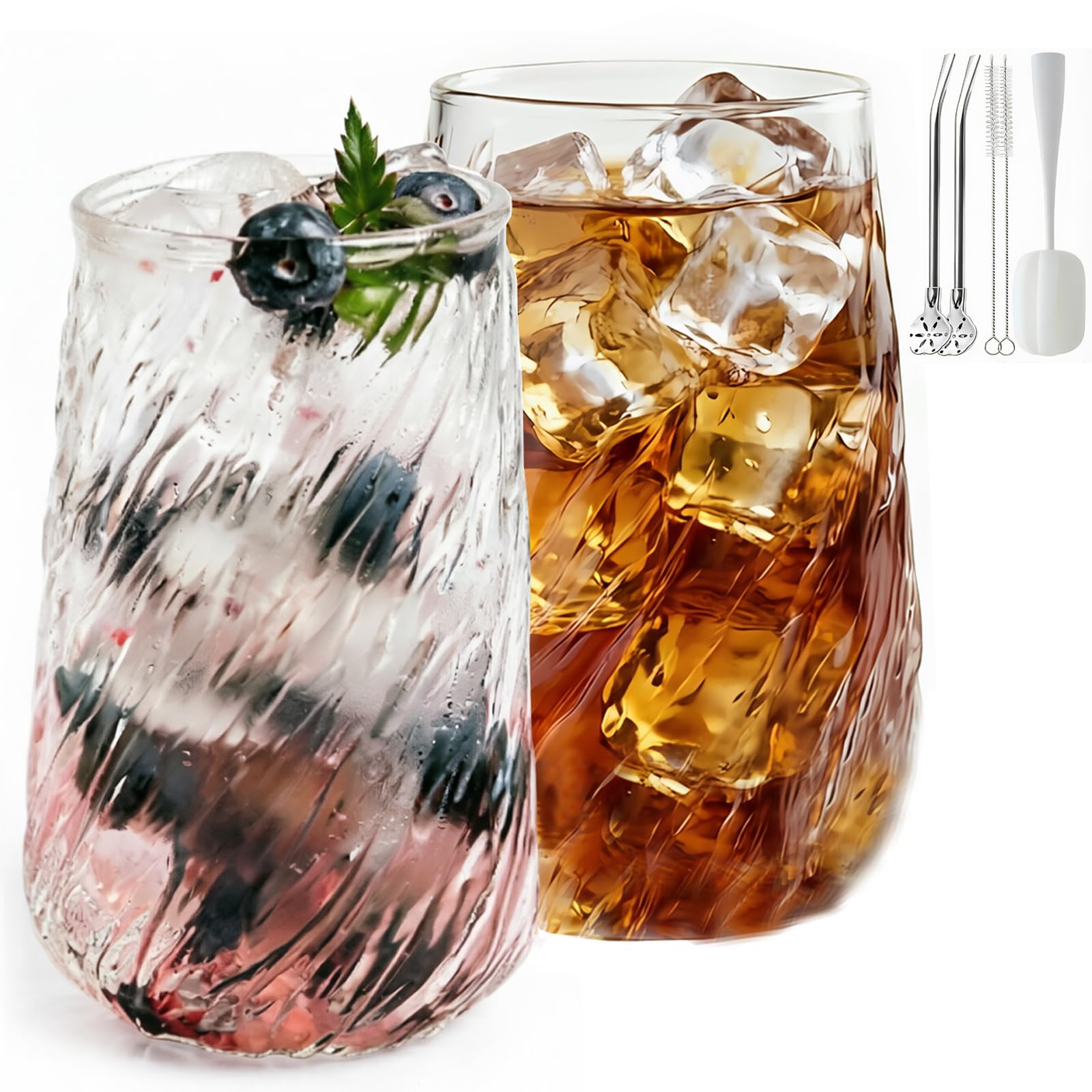 COEWUR 2pk Drinking Tumblers Glasses 400ml Transparent Water Glasses