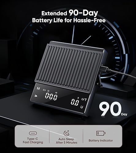 Miniatura 6 de Báscula de café recargable con temporizador, mini báscula de café expreso de 4.4 lbs0.00 oz de alta precisión para café expreso y café, báscula