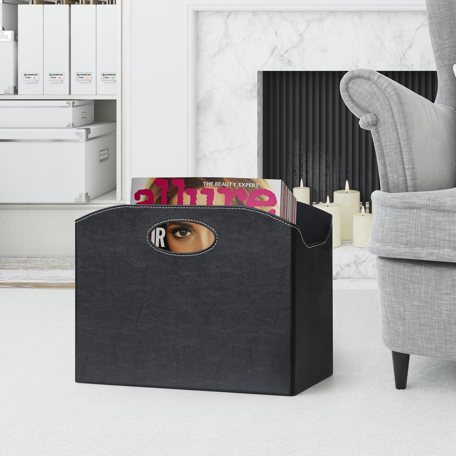 Porte-Revues Moderne Avec Poignée - Pliable - En cuir synthétique - Robuste et durable - Convient pour le bureau, la Maison et le Salon Noir