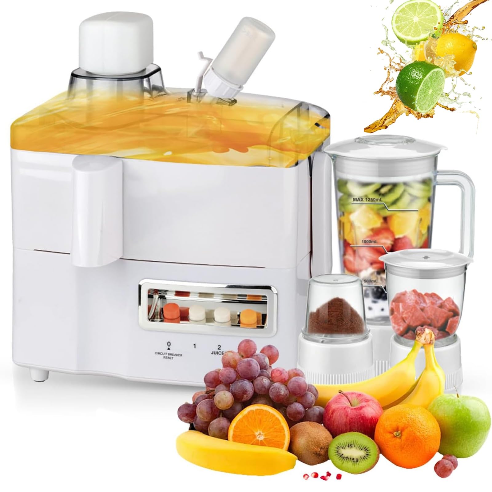FHRKA 1.8L Multifunction Juicer Machines, 4-in-1 Electric Citrus Juice Extractor and Blender, Cold Press Juicer Smoothie Maker