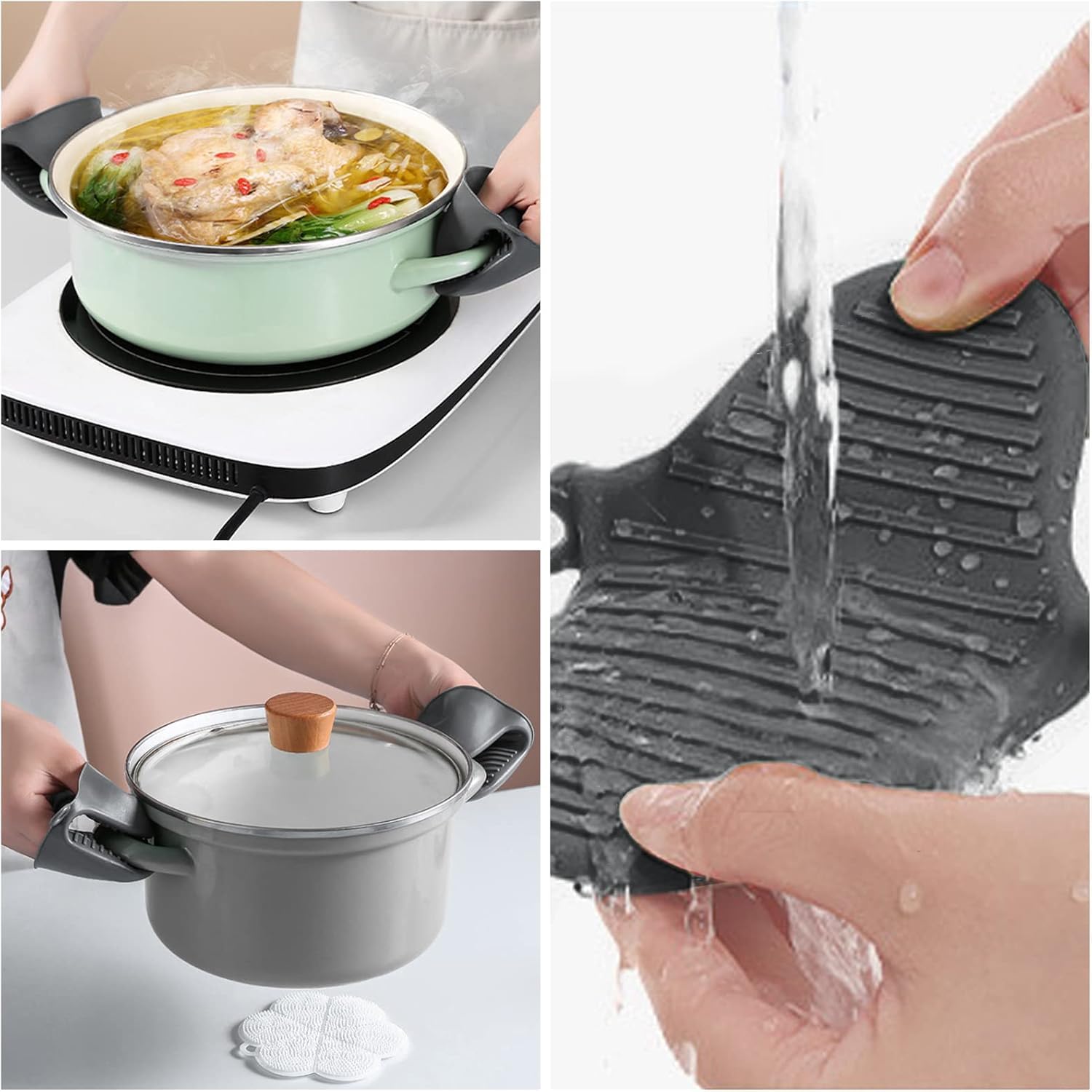 Lot de 2 maniques en silicone avec poignée de serrage Gris