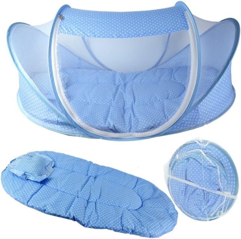 Baby Netting - SouqFone 2 - 24 Month Baby Foldable Bed Canopy Mosquito Net With Mattress Pillow Tent (Blue)