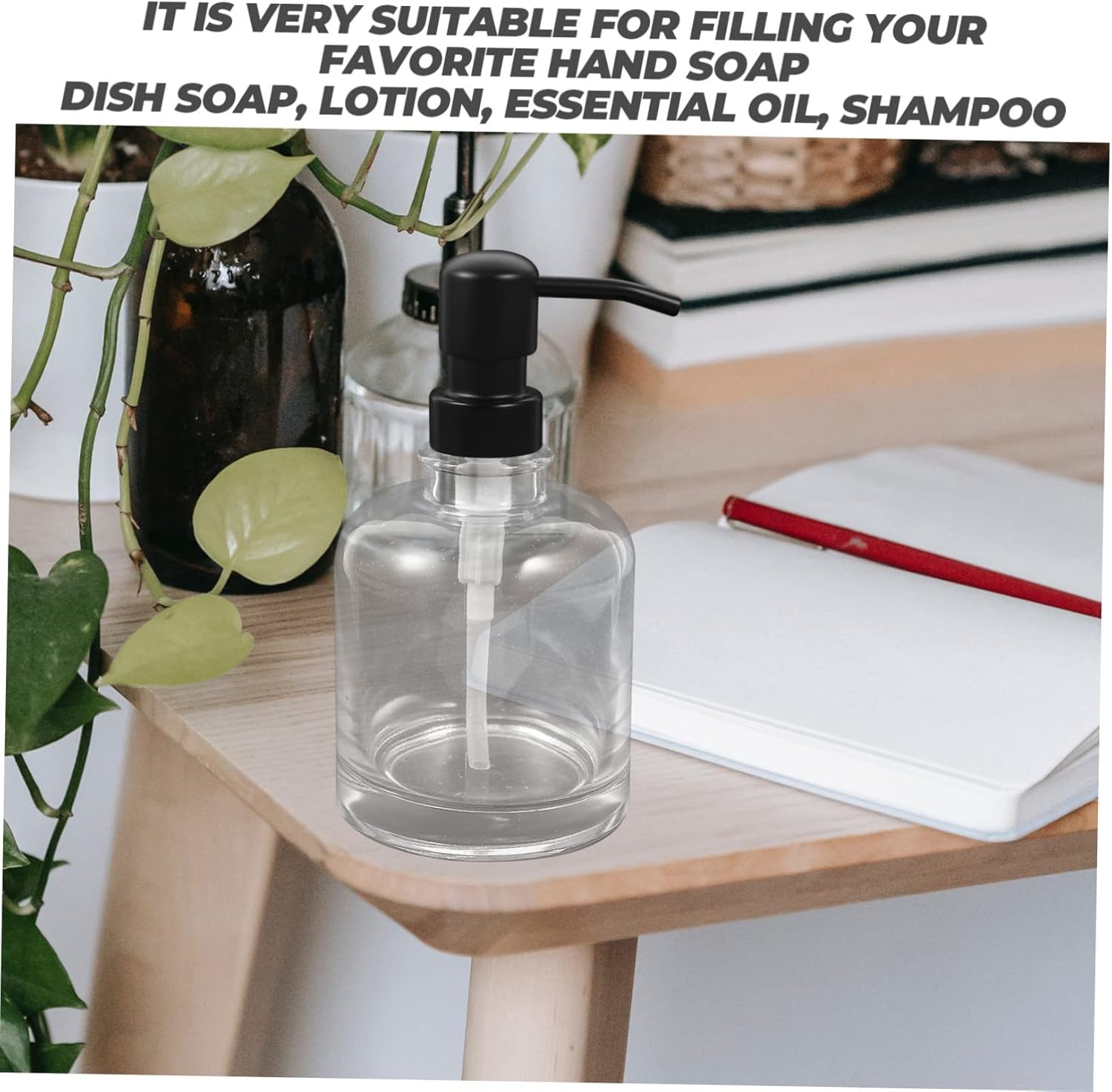 Alipis 2pcs Glass Soap Dispenser Refillable Shampoo and Lotion Pump Bottles with Stainless Steel Pumps for Bathroom and Kitchen Storage