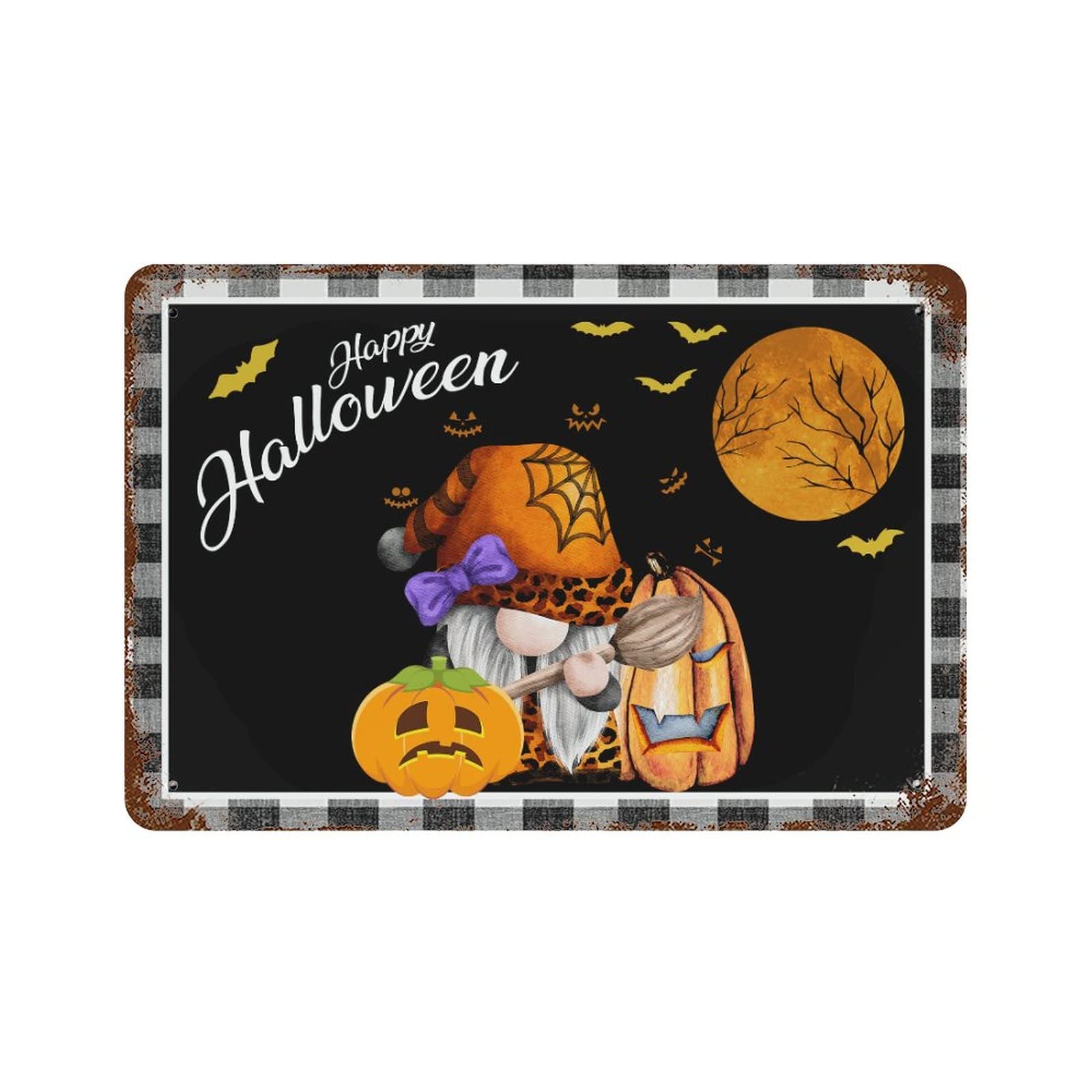 Panneau en métal Halloween extérieur résistant aux intempéries décor citrouilles porche
