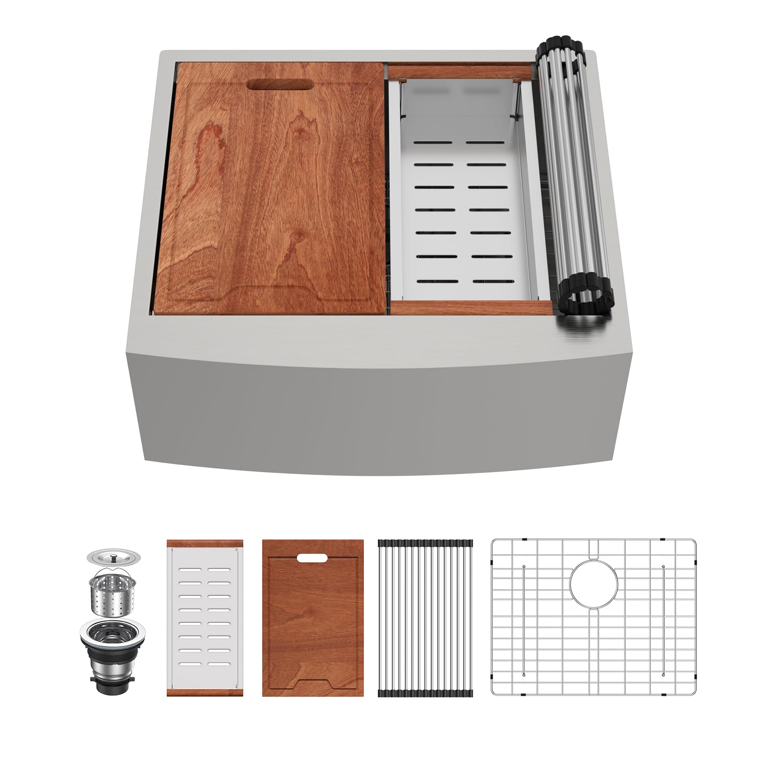 Lordear 24" Farmhouse Sink Short Apron Front Ledge Workstation 24" x 21" Farm Sink 16 Gauge Stainless Steel Single Bowl Kitchen Farm Sinks