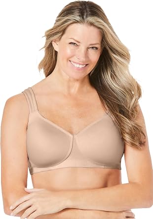 Comfort Choice Womens Plus Size Cotton Wireless Lightly Padded T-Shirt Bra