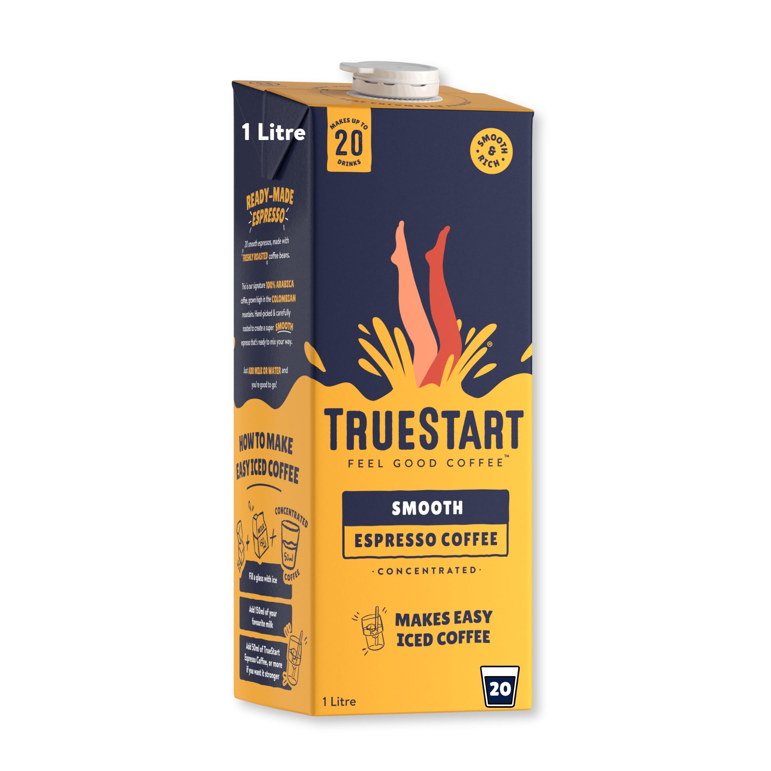 TrueStart Espresso Concentrate, Colombian, 1 Litre, 1 Pack | Smooth & Rich, up to 20 Servings - Liquid Coffee for Iced Coffee, Cold Brew & Home Barista Drinks
