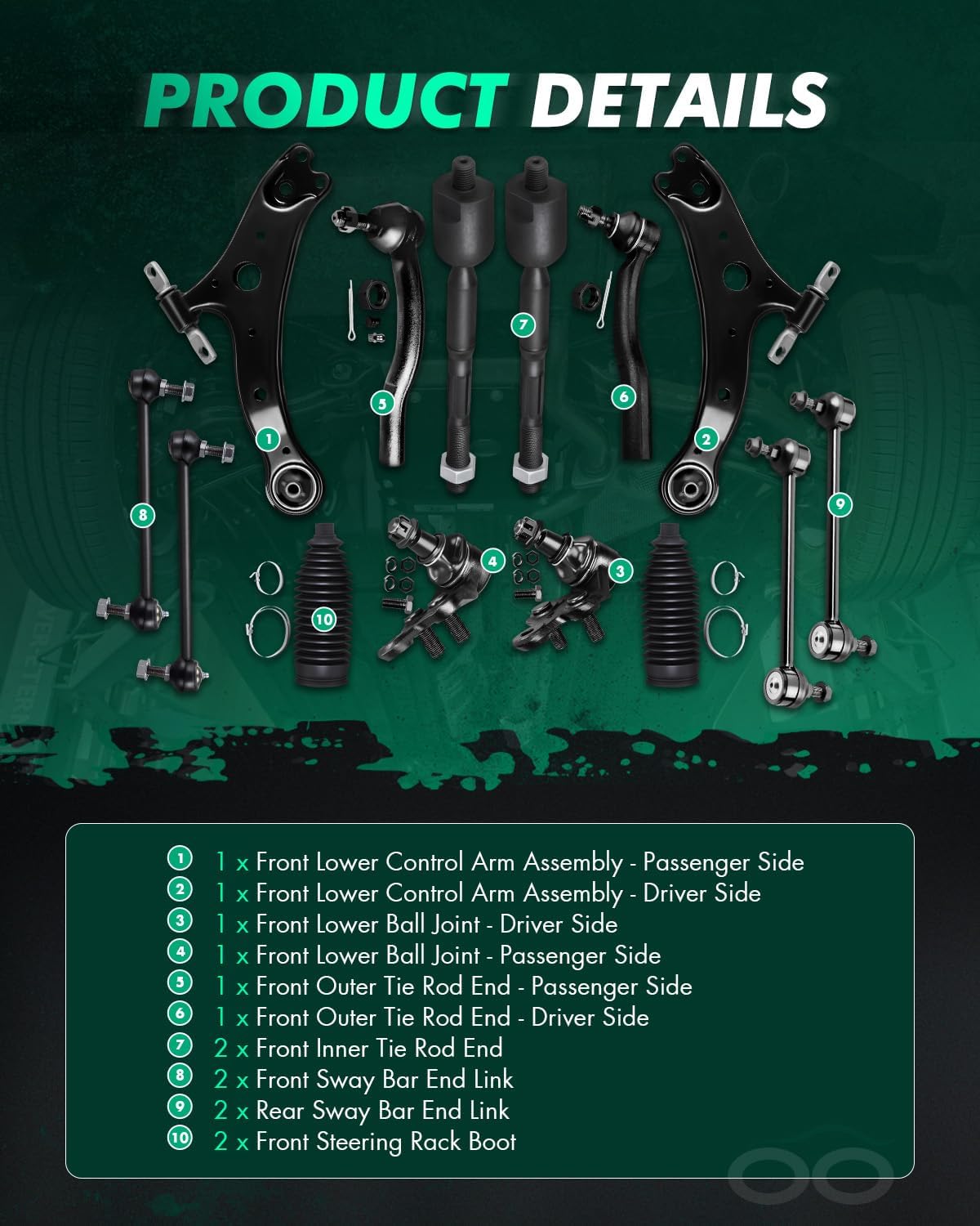 SCITOO 14pcs Suspension Kit Front Lower Control Arm Ball Joint Outer Inner Tie Rod End w/Boot Sway Bar End Link for 2002-2003 for Toyota Camry for Lexus ES300 2004-2006 for Lexus ES330