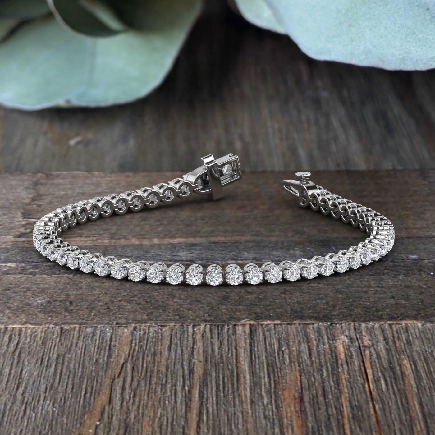 1 to 6 Carat Prong Set Round Cut Natural Diamond Tennis Bracelet for Women in 14K Gold (7 Inch) (I1-I2 Clarity)