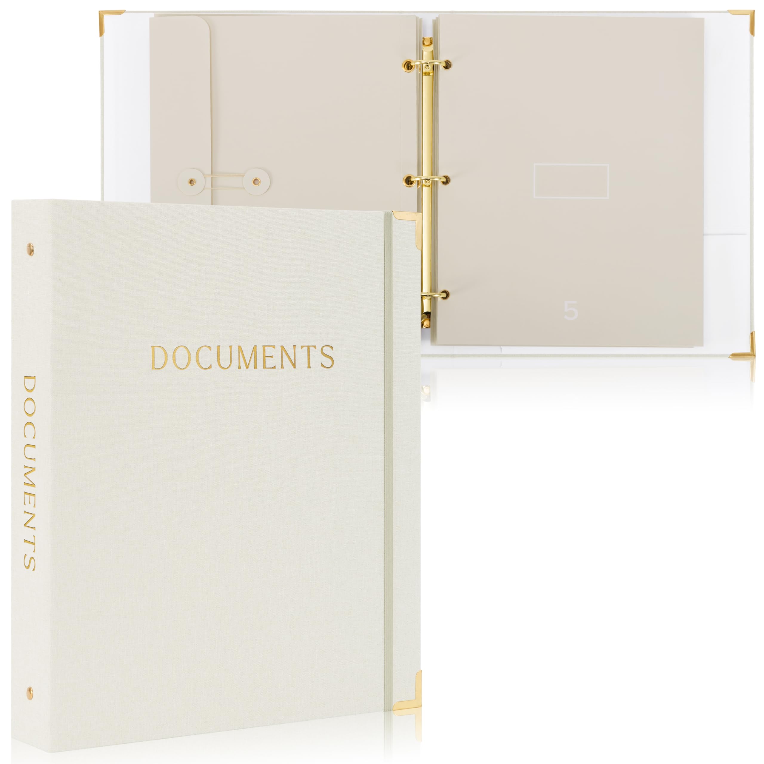 Aesthetic Document Organizer - Sturdy Linen 3-Ring Binder Safely Stores All Your Important Documents and Files in One Place - Easy to Use Expanding Storage Folder Incl. Envelopes, Pockets & Labels