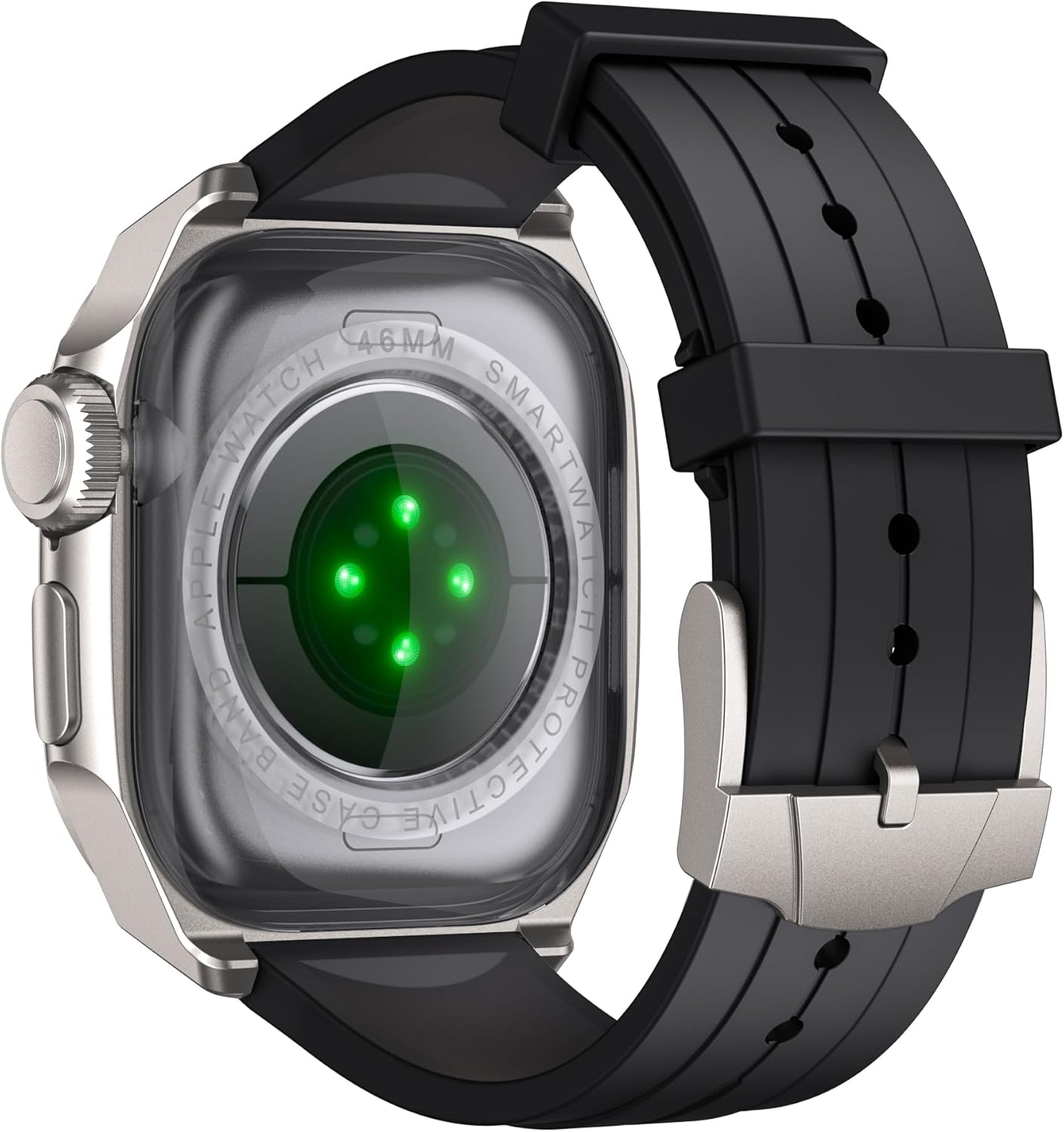 Metal Case with Band for Apple Watch 46mm 45mm 44mm Silicone Band and Rugged Protective Bumper Cover for iWatch Series 11/10/9/8/7/6/5/4/SE Women Men