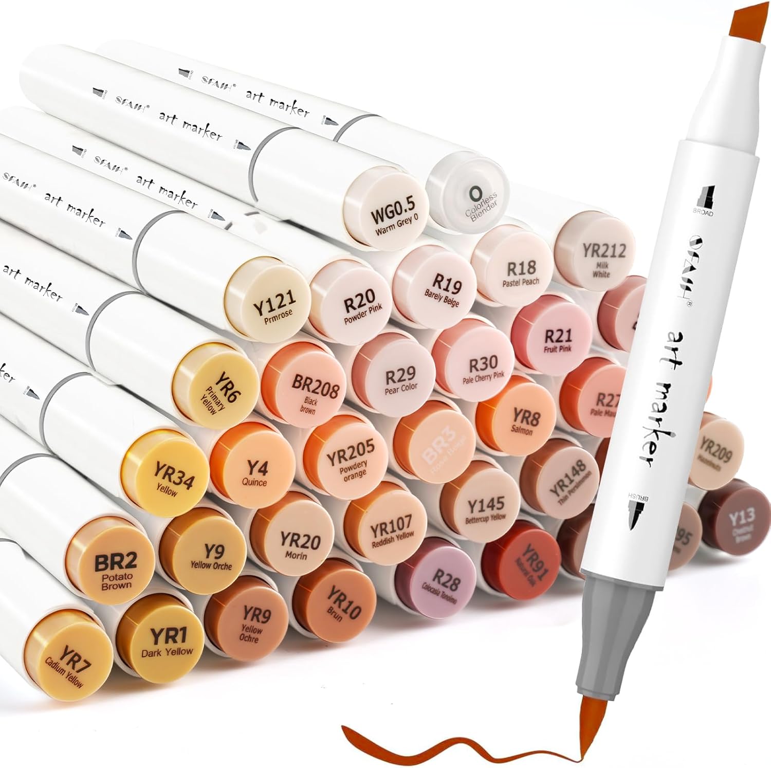 SFAIH Skin Tone Alcohol Markers Brush & Chisel - 37 Portrait Color Permanent Markers for Adults/Teen/Artists/Creators, Blendable Art Markers for Coloring Sketch & Drawing & Illustration-Refillable Ink
