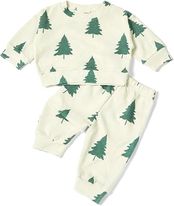 Toddler Baby Waffle Food Long Sleeve Sweatshirt Top Jogger Pants Set Cute Fall Winter Clothes Set
