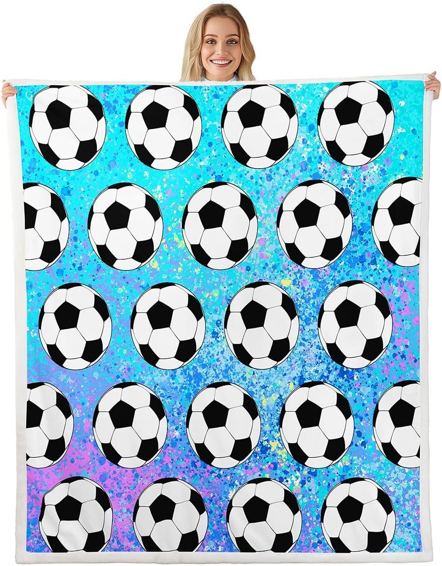 Sports Ball Games Fleece Flannel Blanket,Boys Football Bed Blanket for Bed Sofa Couch,60"x80"Football Soccer Cartoon Kids Bed Plush Blanket,Glitter Gradient Print Lightweight Blanket