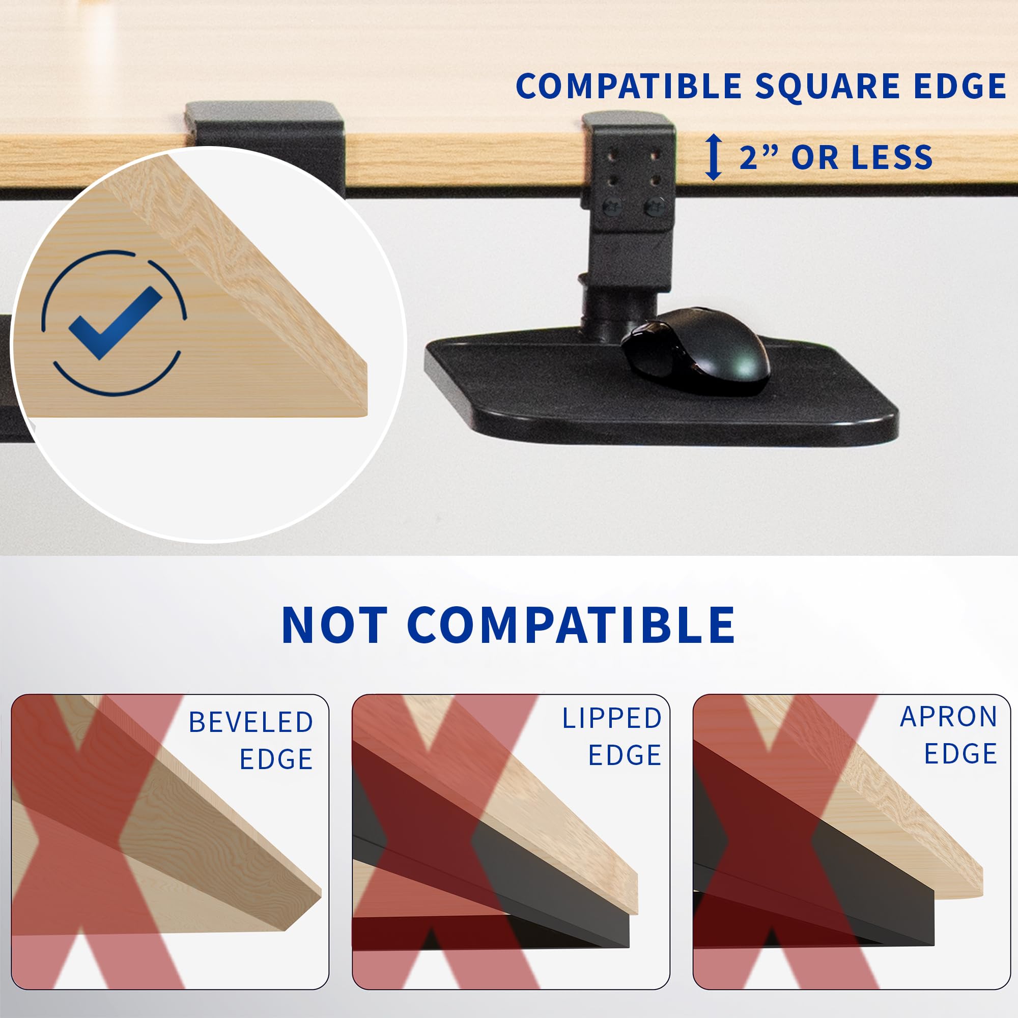 VIVO Soporte para Alfombrilla de Mouse con Abrazadera, Ajustable Debajo del Escritorio, Bandeja giratoria de 360°, Accesorio de extensión, Escritorio de hasta 2 Pulgadas, Negro, MOUNT-MS01A