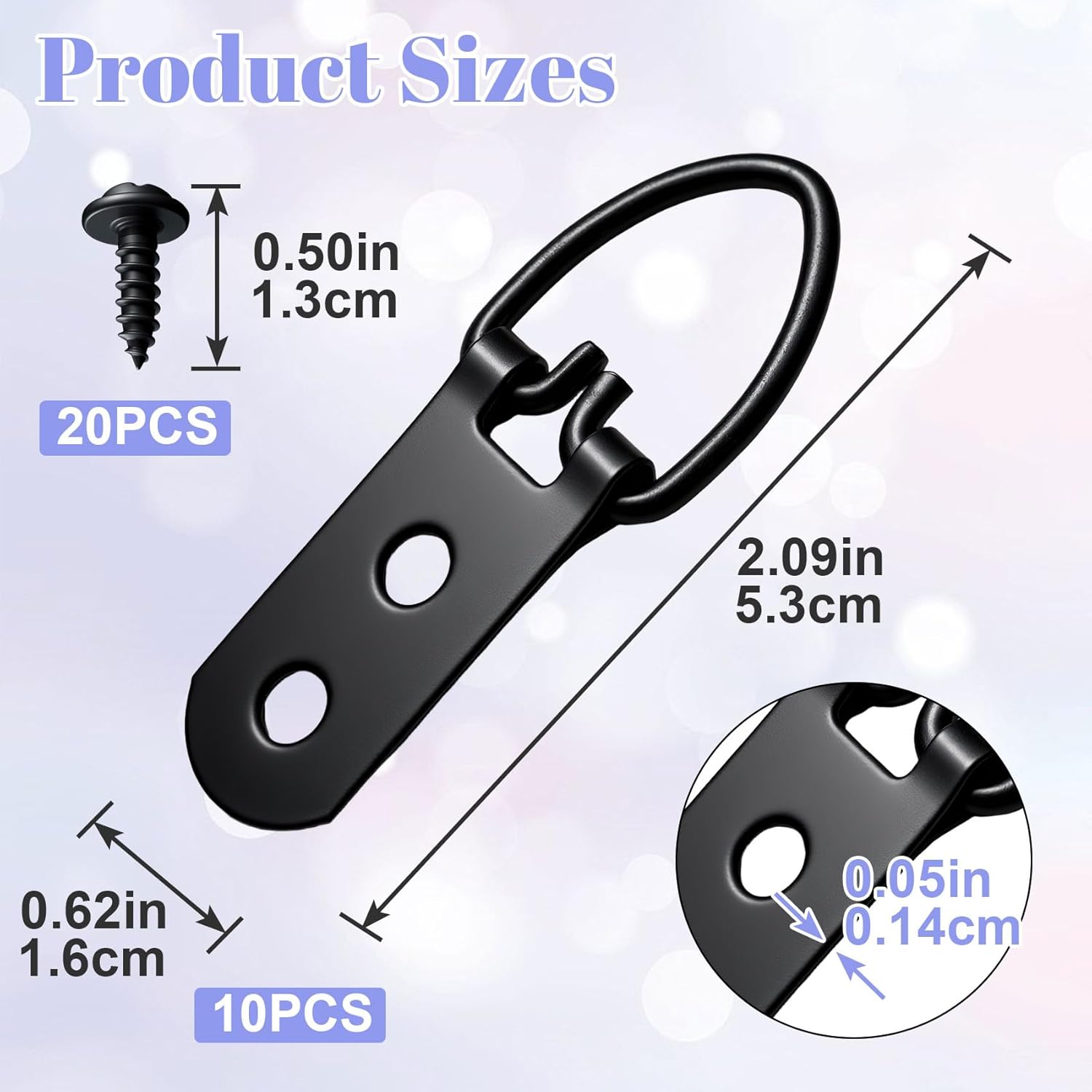 30pcs D-Ring Picture Hangers, Extra Large Strap Hanger with Screws Kit, 2 Holes Hanging Hardware for Hanging Picture Photo Frame- Black (10 Sets)