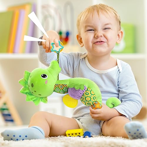 Miniatura 4 de LIGHTDESIRE Juguetes musicales para bebés, caballito de mar con arrugas y sonajeros, juguetes sensoriales suaves con texturas para el tiempo boca