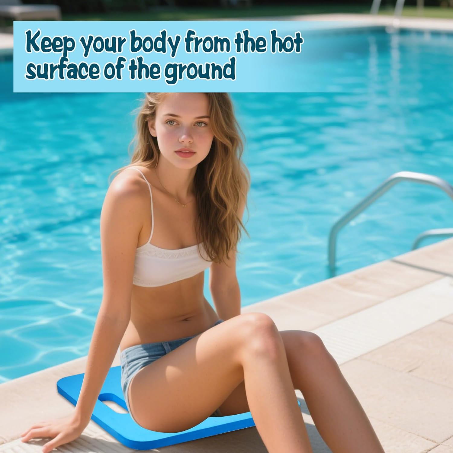 4 Pcs Poolside Seating Mat, 14 x13 x 0.6 Inch EVA Foam Poolside Cushion for Edge of Pool, Portable Seating Mat for Side of Pool, Poolside Seat Pad for Above Ground Pools Lounging