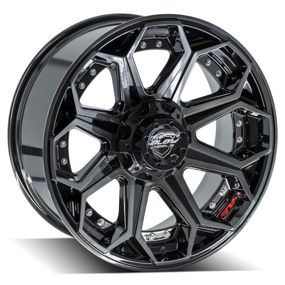 4PLAY Wheels 4P80 20 Inch Rims Fit 6x135 & 6x139.7 20x9 Gloss Black Brushed with Tinted Clear (Set of 4)