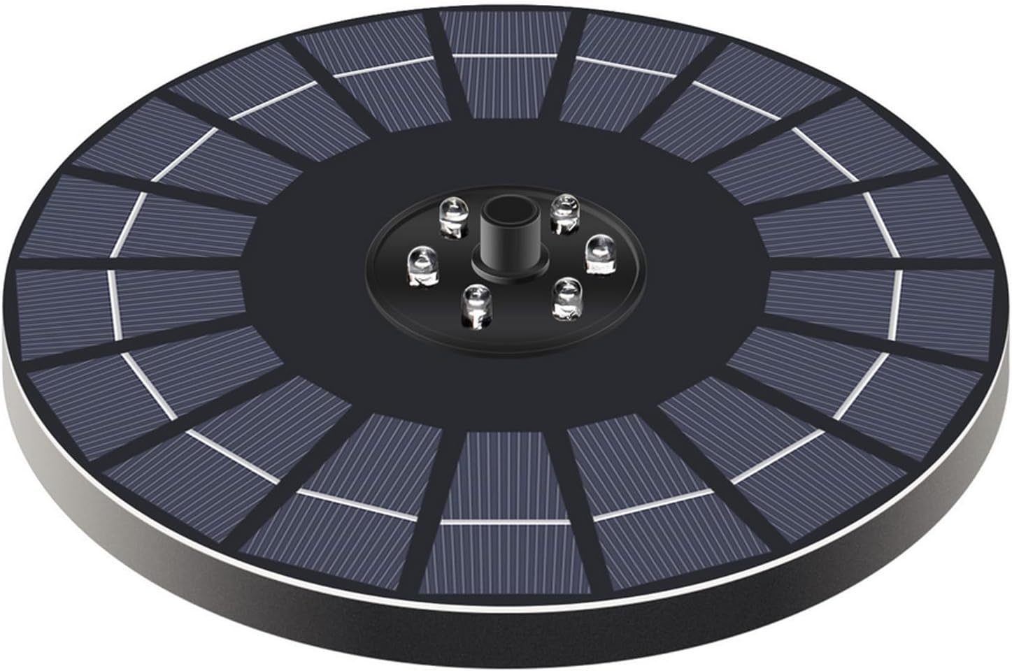 Fockety Solar Fountain, 6W 9V Floating 1500mah Rechargeable Solar Bird Bath Fountain Pump Power Water Pump with 7 Nozzles RGB Color Light, for Garden Pond Pool (6W Diameter 23CM)