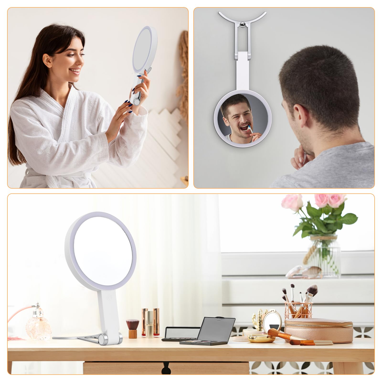 Specchio Trucco con Luci LED, Specchio Ingranditore 1X/20X, Girevole e Luminosità Regolabile Specchio Make up Ricaricabile Specchio da Tavolo per Bagno,Casa e Viaggi,Regalo per Donna/Lei (20X Bianco)