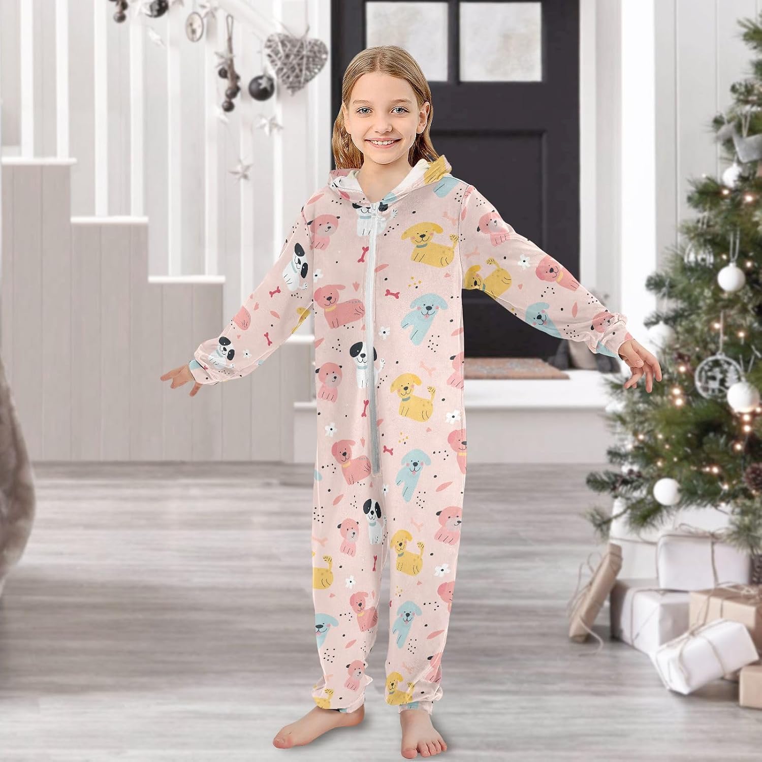 Pajama Zip Up Hooded One-Piecing Sleeper Loungewear for Parties Sleepovers 4-14Y