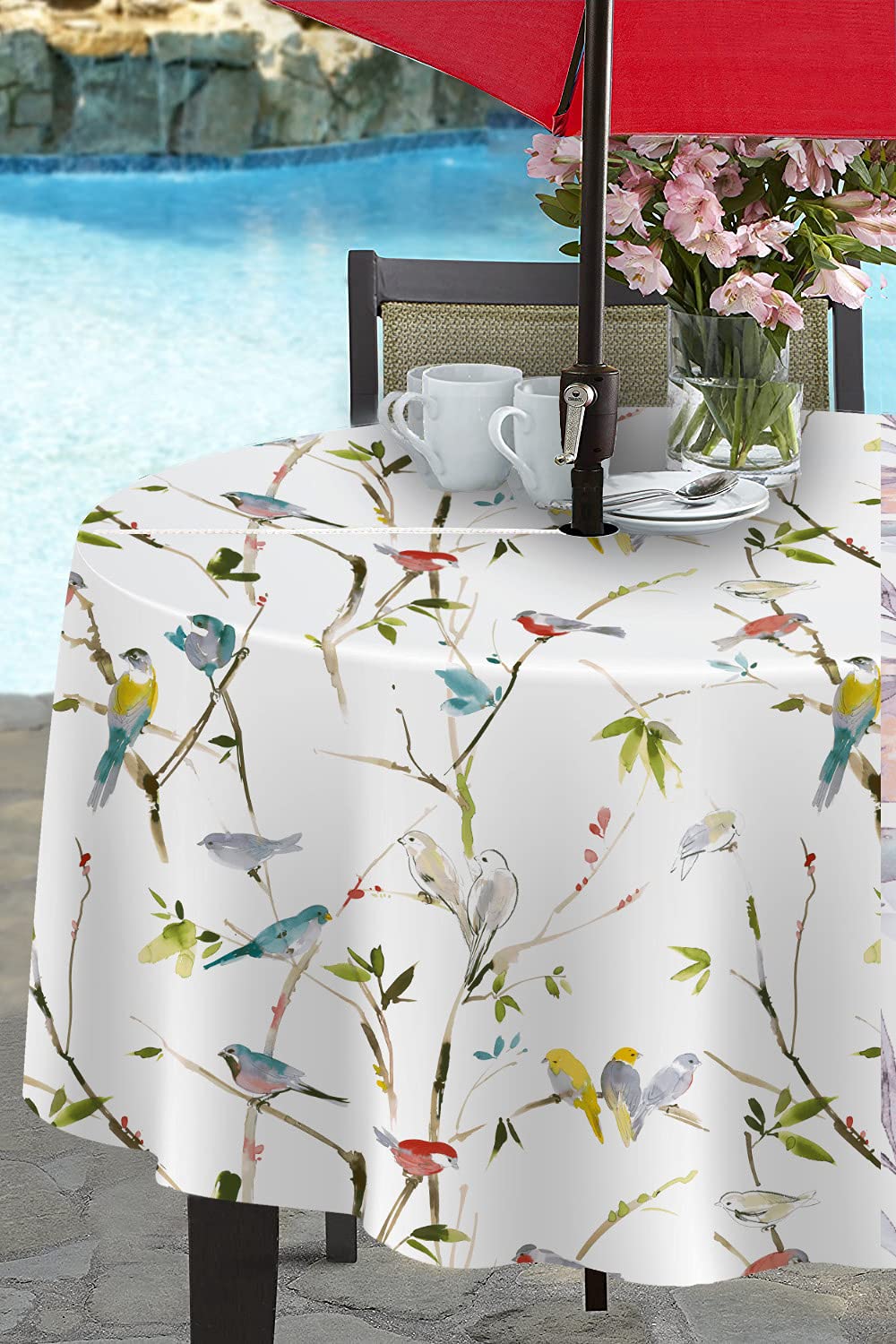 Benson MillsMenagerie Indoor Outdoor Print Tablecloth 70" Round with Umbrella Hole and Zipper