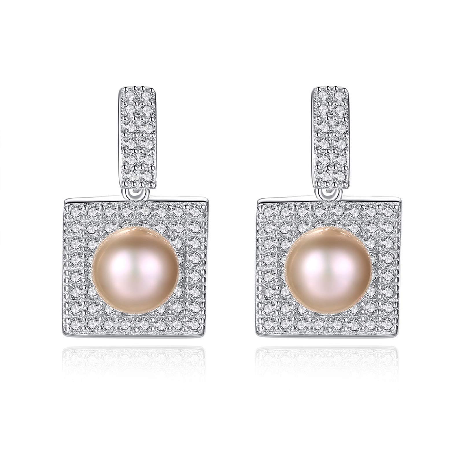 Orecchini Gioielli Orecchini quadrilateri con Perle Hao Shi intarsiate in Argento Sterling Vintage alla Moda (Rosa)