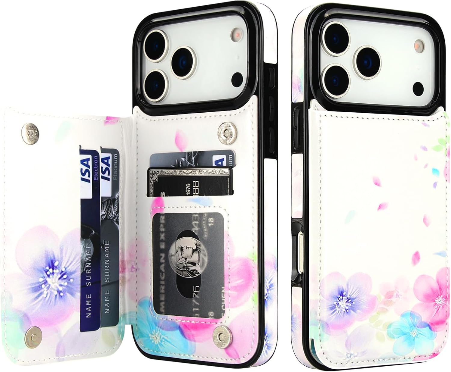 HAOPINSH Wallet Case for iPhone 17 Pro Max, Compatible with MagSafe Wireless Charging, Floral Flower Pattern Back Flip Folio RFID Blocking Leather Kickstand Card Slots Case Double Magnetic Clasp 6.9"