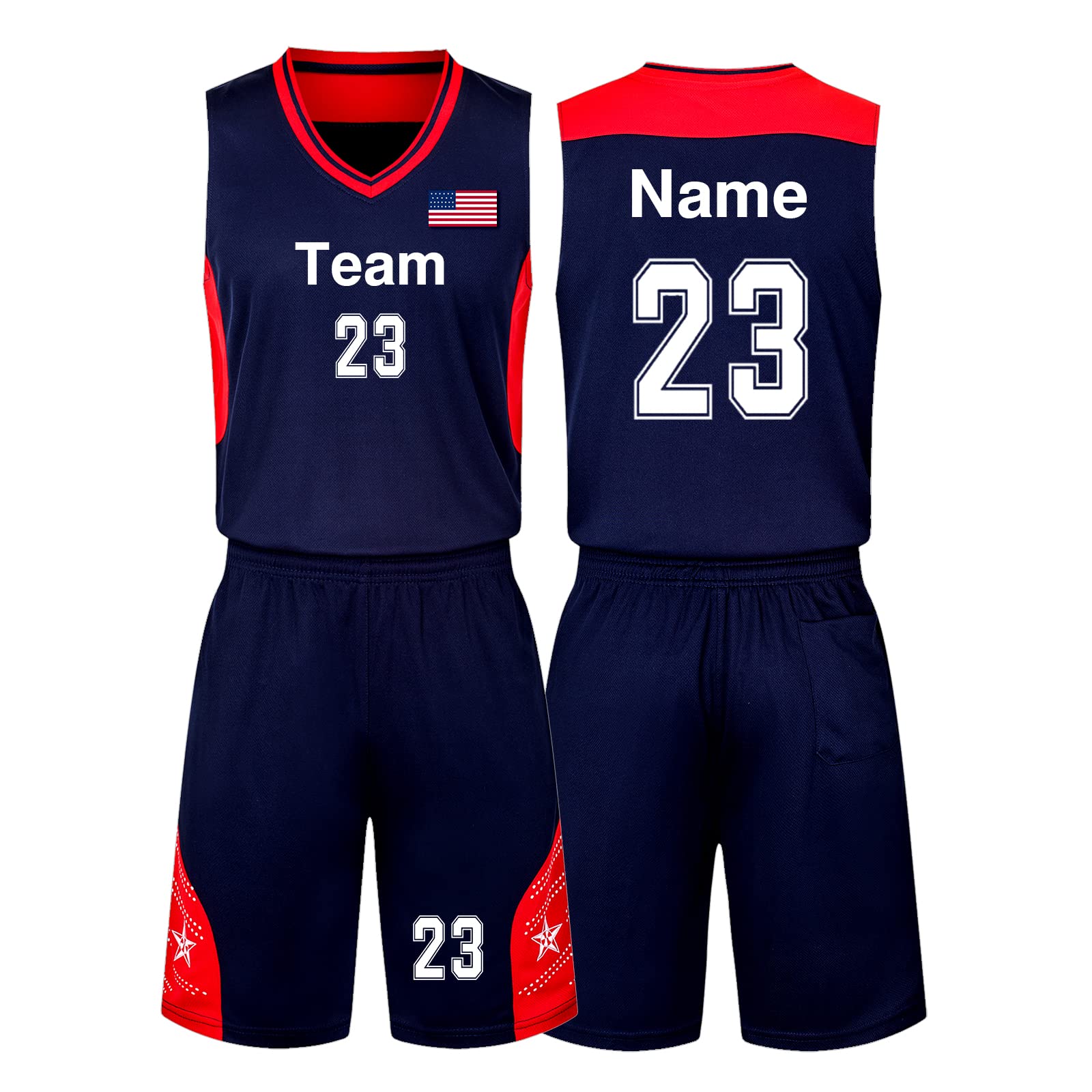 HDSD Custom Basketball Jersey Shorts for Kid Adult Personalized Basketball Jerseys Customize with Your Name Number Team Logo Sapphire Blue