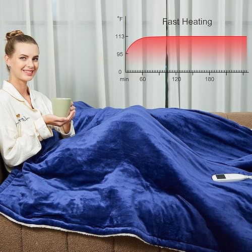 Miniatura 2 de VOVGUU Manta térmica eléctrica de 60 x 50 pulgadas de grosor, manta térmica de franela de calentamiento suave Sherpa con 6 niveles de calefacción,