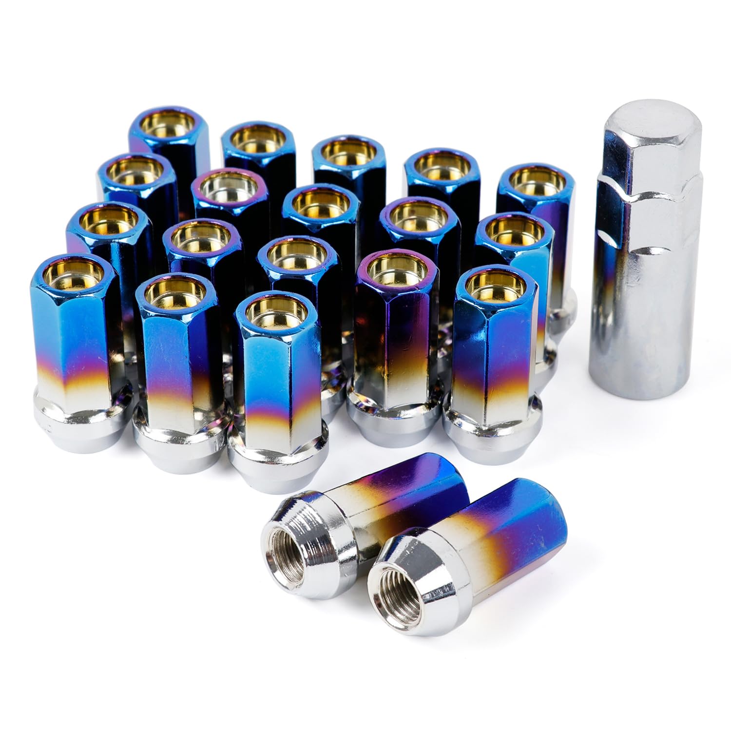 M12x1.5 Wheel Lug Nuts, Burnt Blue,Closed End 1.65" Tall 17mm Hex, 60 Degree Cone Seat, 20PCS/Set,Fits Aftermarket Wheels
