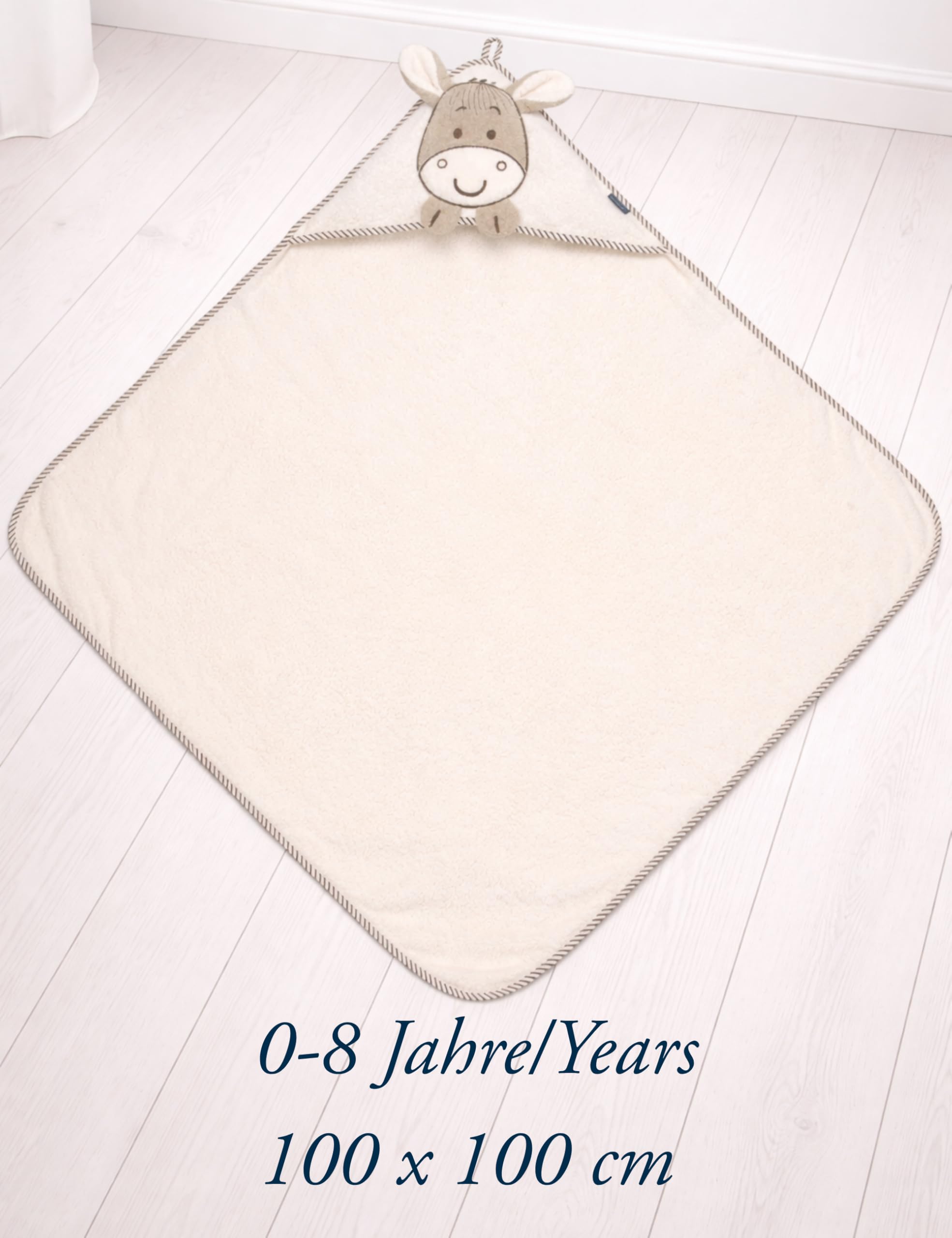 Morgenstern Kapuzenhandtuch Kinder Baby 100 x 100 cm Mädchen & Jungen 100% Baumwolle Frottee Oeko-TEX® Handtuch Badetuch Badehandtuch Esel