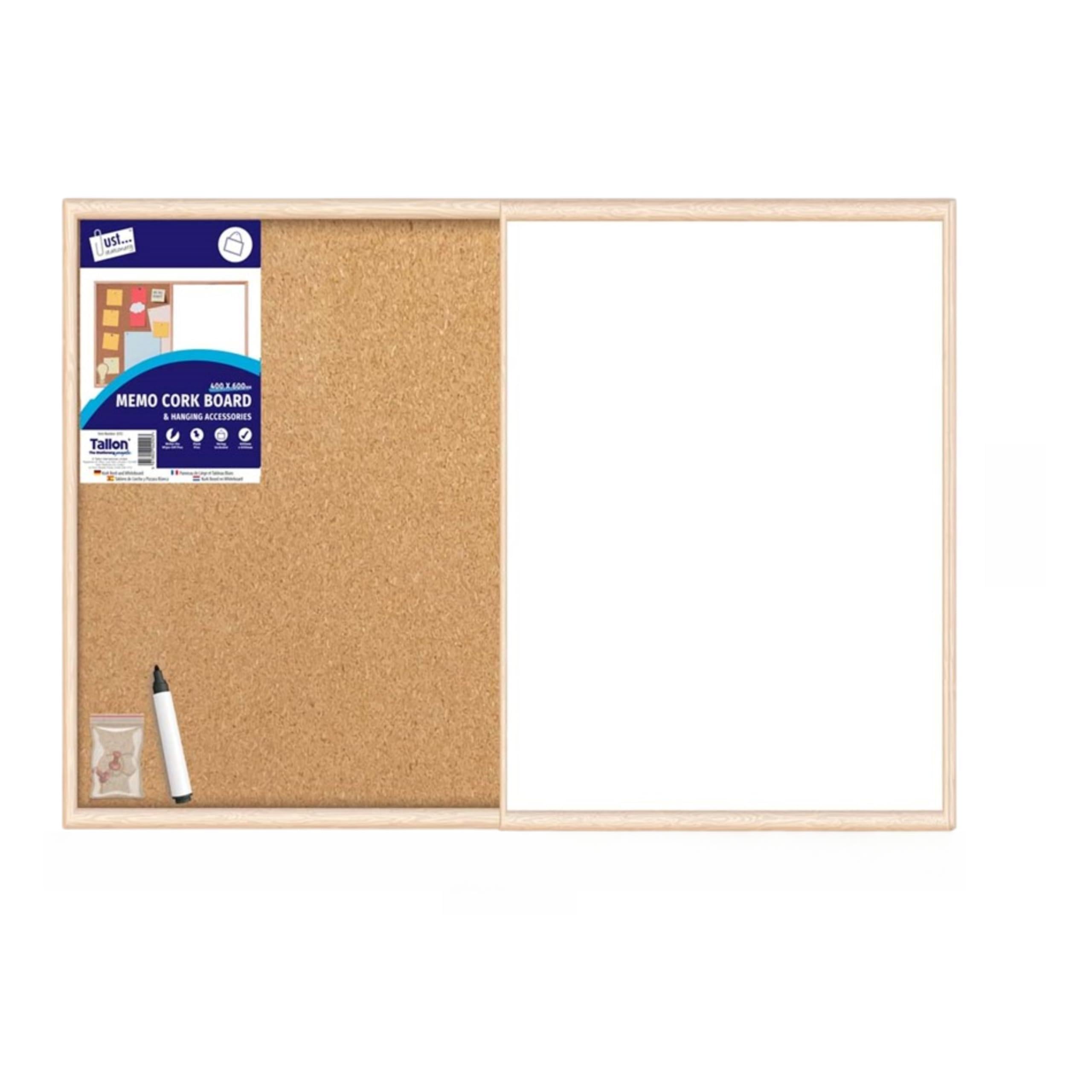Wood Frame Split Cork/Dry Wipe & Cork Board and Dry Wipe Board, Whiteboard Coloured Markers Bulletin Memo Decor, Home, Office, Push pins and Hanging Hooks (Split Cork/Dry Wipe Board, 400 x 600 mm) — image 1