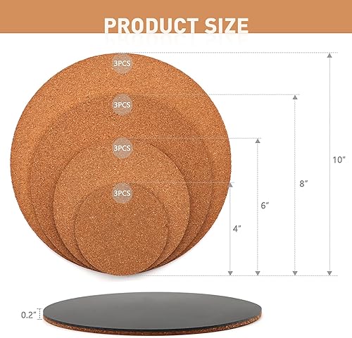 Miniatura 7 de 12 posavasos de corcho de 4 tamaños, tapetes de 4/6/8/10 pulgadas, posavasos para manualidades para plantas y bebidas de interior/exterior