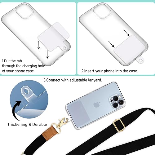 Miniatura 5 de Piefly Correa de muñeca cruzada para teléfono, cordón negro para teléfono celular alrededor del cuello, correa ajustable para teléfono celular,