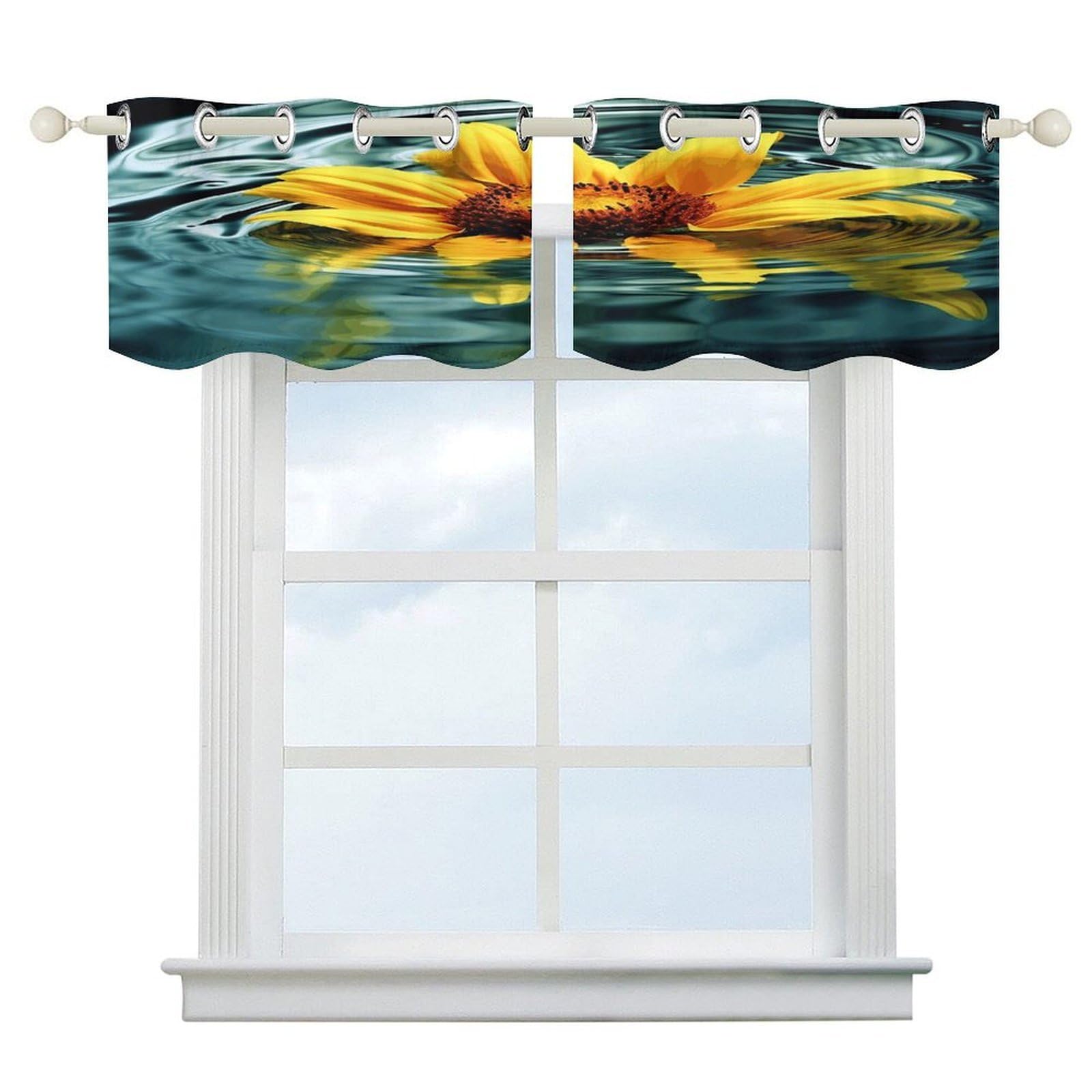Cortinas cortas de girasol para ventanas de cocina y baño con cenefa opaca moderna