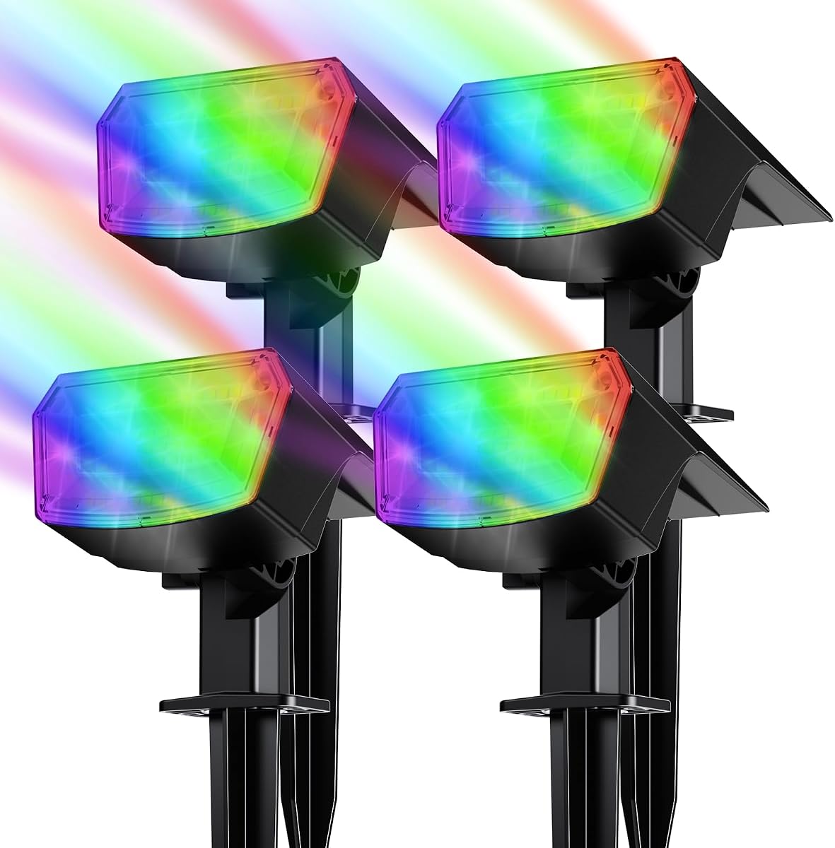TECKNET Solar Color Changing Lights, 7 Lighting Modes Solar Spot Lights Outdoor Waterproof IP68, 4 Pack Multicolor RGB Outdoor Lights for Garden Yard Landscape Decor (RGB)