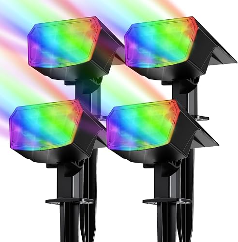 TECKNET Halloween Solar Lights Outdoor, RGB LED Landscape Spotlights, 4Pack,