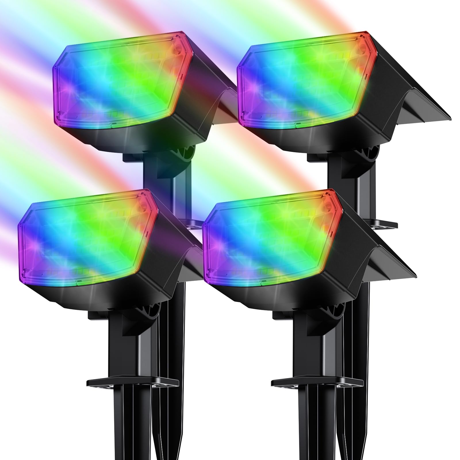 TECKNET 29 LED Solar Outdoor RGB Lights, 5 Colors + Gradient Mode, 87 Mini Beads, IP67 Waterproof, Auto On/Off Dusk to Dawn Solar Landscape Spotlights for Garden Yard Pathway, 4 Pack [Energy Class A]