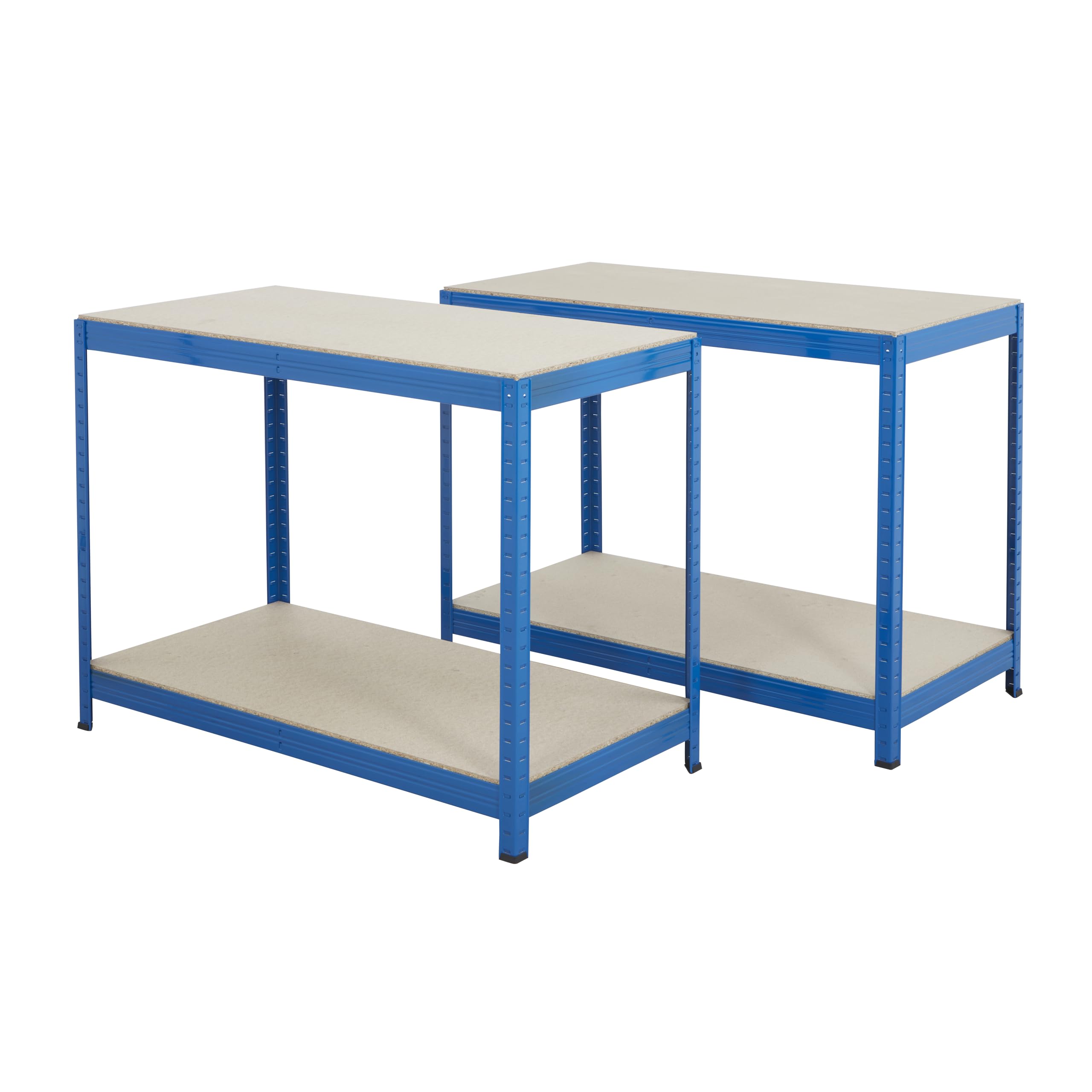 Bigdug Blue Essentials 2X Industrial Workbench - 900H X 1200W X 600D Mm - 2-Tier Steel Chipboard Workstation - Up To 300Kg Load Per Level