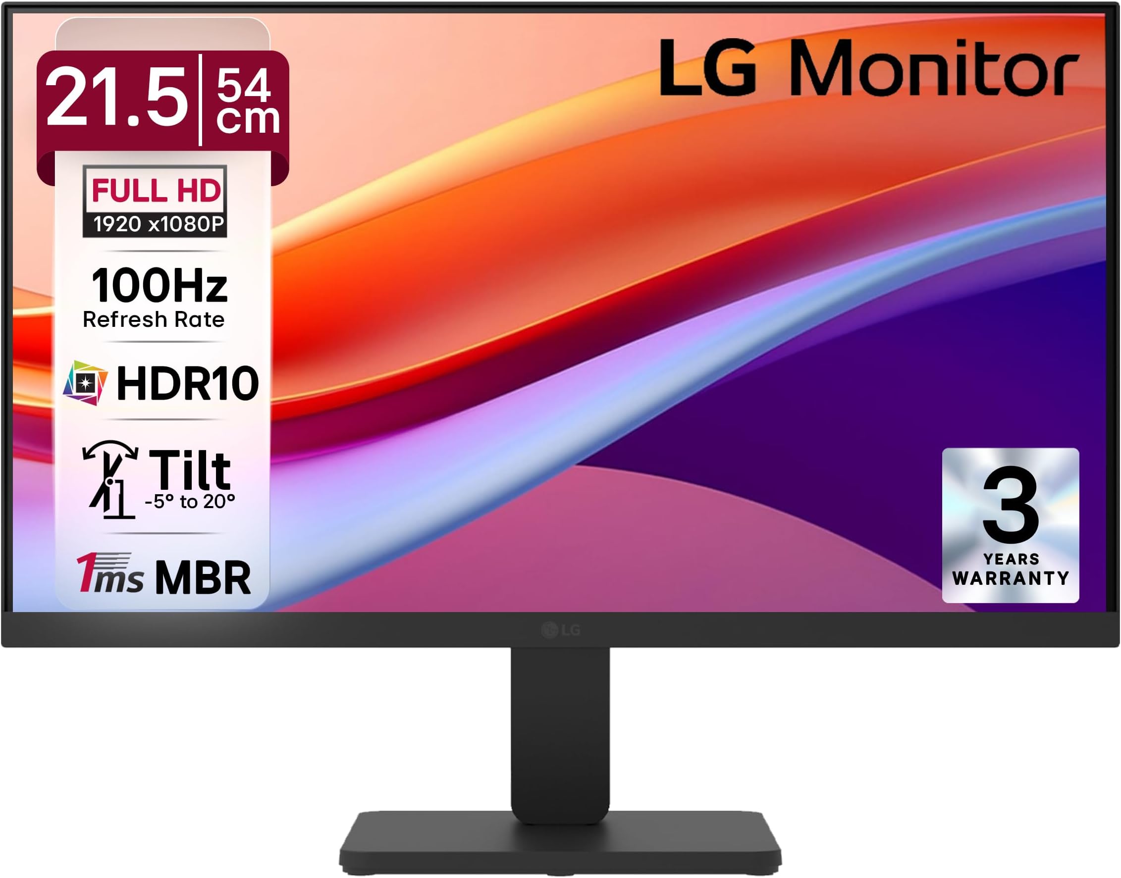 22MR410-B 54.5 cm (21.45 Inch) Full HD (1920x1080) VA PC Monitor with 100Hz, 5ms (GtG), AMD FreeSync, D-Sub, HDMI, Tilt Adjustable Anti-Glare, 3-Side Virtually Borderless Design, sRGB 99% (Black)