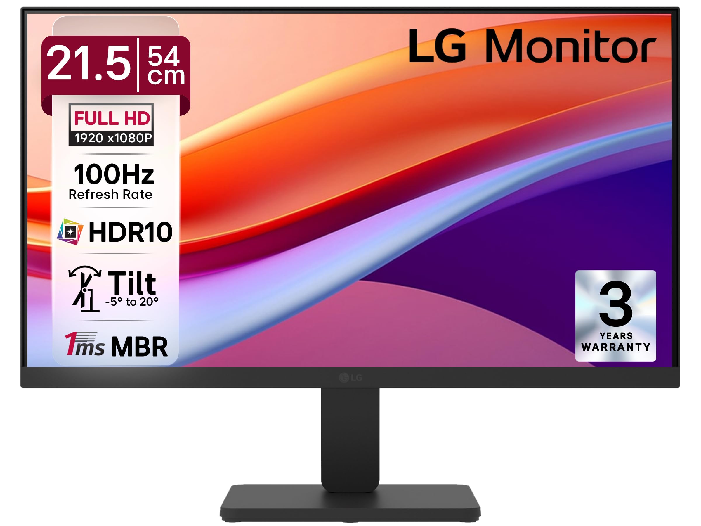 LG 22 Inch (55cm) FHD Monitor 1920 x 1080, AMD FreeSync, VA, 100Hz, sRGB 99% Typ(CIE1931), Black Stabilizer, Virtual Borderless, Flicker Safe, Reader Mode, OnScreen Control, HDMI,VGA, 22MR410(Black)