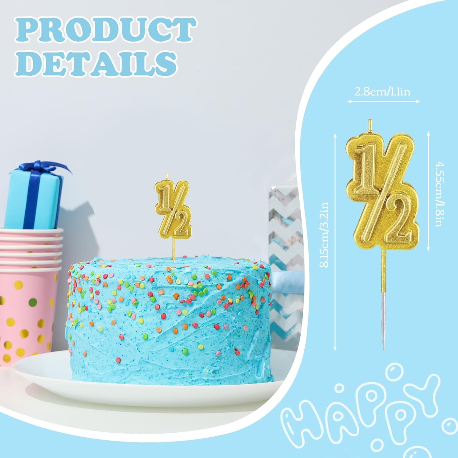Half Way To One Banner - Half Birthday Decorations for Boys Girls, 6 Months Birthday Decorations With 1/2 Birth-day Hat 1/2 Gold Number Candles And HalfWay To One Banner for Baby Party Supplie(Blue) - Image 3