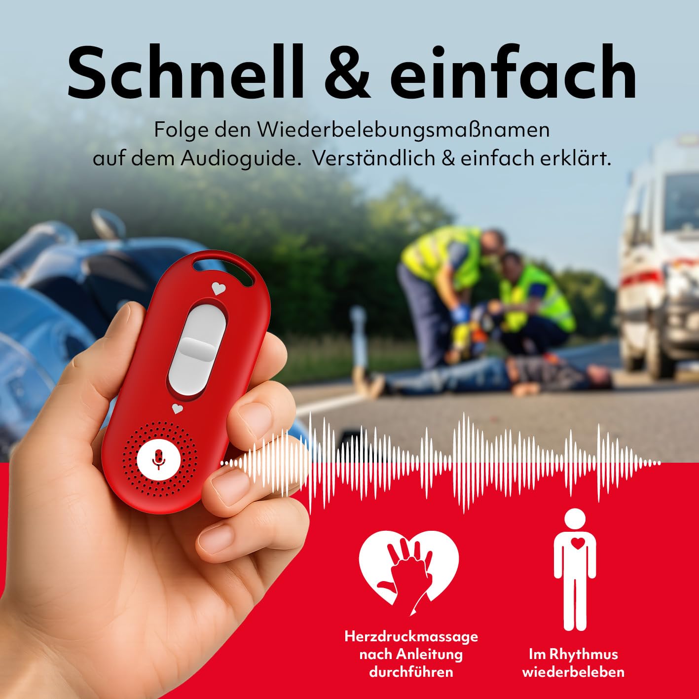 Audio-Reanimations-Anleitung 4er Set | Klare Schritt-für-Schritt Sprachanweisungen im Notfall, sofort startklar | Ohne App, ohne Handy, ohne Internet