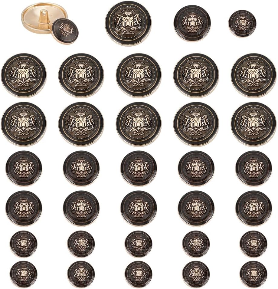 NALACAL 30 Pcs Antique Black Silver Metal Blazer Button Set, 0.6/0.8/1 inch Round Lion & Crown Buttons for Men Women, Vintage Suits Button Set for Blazer, Suits, Coats, Uniform and Jacket