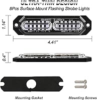 Vista 5 de ASPL 8 luces estroboscópicas intermitentes de montaje en superficie ultra delgadas de 12 LED para camión, automóvil, vehículo, mini rejilla, cabeza