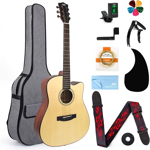 AKLOT Acoustic Guitar Full Size 41 inch Spruce Cutaway Guitar Bundle for Students Kids Beginners W/Gig Bag Tuner Strap Pic...