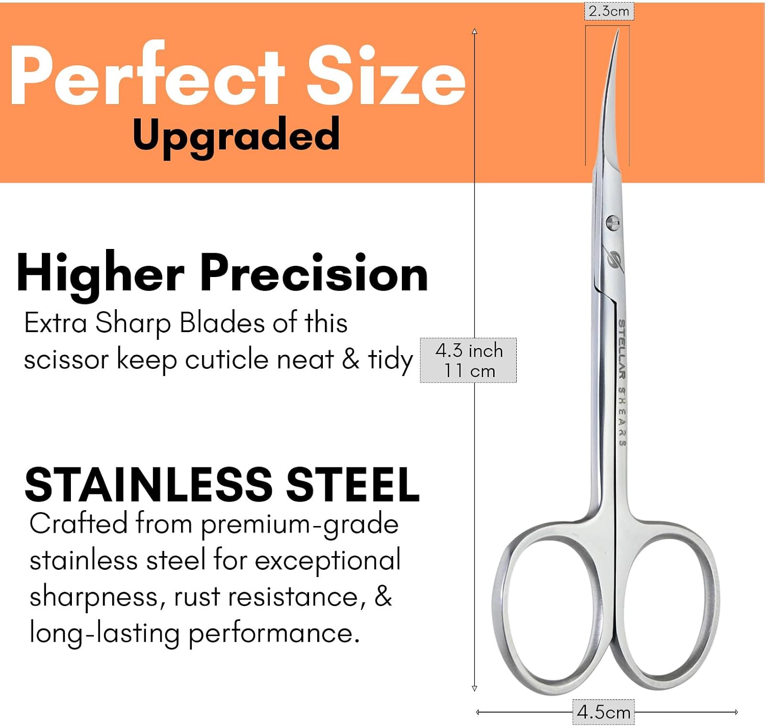 Professional Cuticle Scissors – Extra Fine Curved Stainless Steel Blades for Precise Nail, Eyebrow & Dry Skin Trimming – Small Manicure & Pedicure Scissors for Women & Men (Silver)