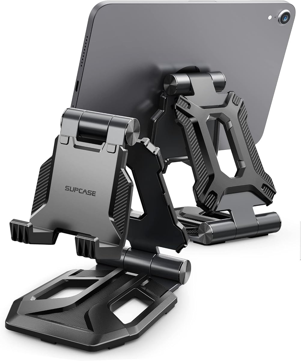 Soporte plegable ajustable para tableta, soporte de escritorio portátil, negro | Compatible con iPad Pro, Air, iPhone, Samsung Galaxy, Surface, Kindle Fire, ajuste universal
